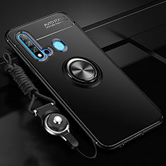 Silikon Hülle Handyhülle Ultra Dünn Schutzhülle Flexible Tasche Silikon mit Magnetisch Fingerring Ständer T01 für Huawei P20 Lite (2019) Schwarz