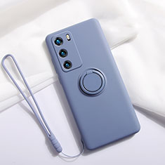 Silikon Hülle Handyhülle Ultra Dünn Schutzhülle Flexible Tasche Silikon mit Magnetisch Fingerring Ständer T01 für Huawei P40 Grau