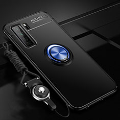 Silikon Hülle Handyhülle Ultra Dünn Schutzhülle Flexible Tasche Silikon mit Magnetisch Fingerring Ständer T01 für Huawei P40 Lite 5G Blau und Schwarz