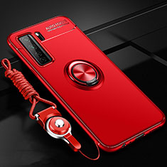Silikon Hülle Handyhülle Ultra Dünn Schutzhülle Flexible Tasche Silikon mit Magnetisch Fingerring Ständer T01 für Huawei P40 Lite 5G Rot