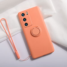 Silikon Hülle Handyhülle Ultra Dünn Schutzhülle Flexible Tasche Silikon mit Magnetisch Fingerring Ständer T01 für Huawei P40 Orange
