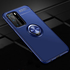 Silikon Hülle Handyhülle Ultra Dünn Schutzhülle Flexible Tasche Silikon mit Magnetisch Fingerring Ständer T01 für Huawei P40 Pro Blau