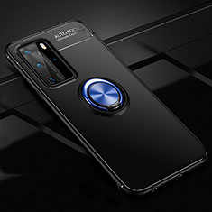 Silikon Hülle Handyhülle Ultra Dünn Schutzhülle Flexible Tasche Silikon mit Magnetisch Fingerring Ständer T01 für Huawei P40 Pro Blau und Schwarz