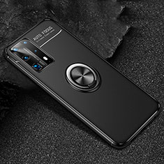Silikon Hülle Handyhülle Ultra Dünn Schutzhülle Flexible Tasche Silikon mit Magnetisch Fingerring Ständer T01 für Huawei P40 Pro+ Plus Schwarz