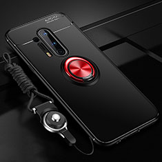 Silikon Hülle Handyhülle Ultra Dünn Schutzhülle Flexible Tasche Silikon mit Magnetisch Fingerring Ständer T01 für OnePlus 8 Pro Rot und Schwarz