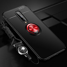 Silikon Hülle Handyhülle Ultra Dünn Schutzhülle Flexible Tasche Silikon mit Magnetisch Fingerring Ständer T01 für OnePlus 8 Rot und Schwarz