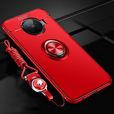 Silikon Hülle Handyhülle Ultra Dünn Schutzhülle Flexible Tasche Silikon mit Magnetisch Fingerring Ständer T01 für Oppo Ace2 Rot