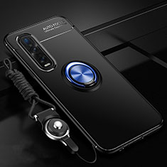 Silikon Hülle Handyhülle Ultra Dünn Schutzhülle Flexible Tasche Silikon mit Magnetisch Fingerring Ständer T01 für Oppo Find X2 Pro Blau und Schwarz