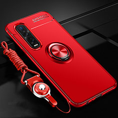 Silikon Hülle Handyhülle Ultra Dünn Schutzhülle Flexible Tasche Silikon mit Magnetisch Fingerring Ständer T01 für Oppo Find X2 Pro Rot