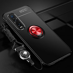 Silikon Hülle Handyhülle Ultra Dünn Schutzhülle Flexible Tasche Silikon mit Magnetisch Fingerring Ständer T01 für Oppo Find X2 Pro Rot und Schwarz
