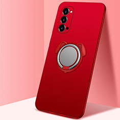 Silikon Hülle Handyhülle Ultra Dünn Schutzhülle Flexible Tasche Silikon mit Magnetisch Fingerring Ständer T01 für Oppo Reno4 Pro 5G Rot