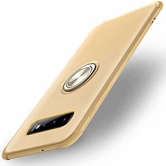 Silikon Hülle Handyhülle Ultra Dünn Schutzhülle Flexible Tasche Silikon mit Magnetisch Fingerring Ständer T01 für Samsung Galaxy S10 5G Gold