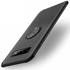 Silikon Hülle Handyhülle Ultra Dünn Schutzhülle Flexible Tasche Silikon mit Magnetisch Fingerring Ständer T01 für Samsung Galaxy S10 Plus Schwarz