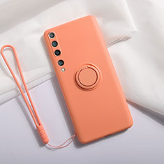 Silikon Hülle Handyhülle Ultra Dünn Schutzhülle Flexible Tasche Silikon mit Magnetisch Fingerring Ständer T01 für Xiaomi Mi 10 Orange