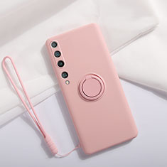 Silikon Hülle Handyhülle Ultra Dünn Schutzhülle Flexible Tasche Silikon mit Magnetisch Fingerring Ständer T01 für Xiaomi Mi 10 Rosa