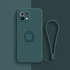 Silikon Hülle Handyhülle Ultra Dünn Schutzhülle Flexible Tasche Silikon mit Magnetisch Fingerring Ständer T01 für Xiaomi Mi 11 5G Grün