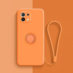 Silikon Hülle Handyhülle Ultra Dünn Schutzhülle Flexible Tasche Silikon mit Magnetisch Fingerring Ständer T01 für Xiaomi Mi 11 5G Orange