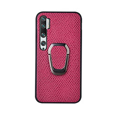 Silikon Hülle Handyhülle Ultra Dünn Schutzhülle Flexible Tasche Silikon mit Magnetisch Fingerring Ständer T01 für Xiaomi Mi Note 10 Pro Pink