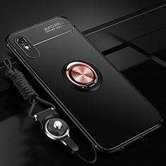 Silikon Hülle Handyhülle Ultra Dünn Schutzhülle Flexible Tasche Silikon mit Magnetisch Fingerring Ständer T01 für Xiaomi Redmi 9AT Gold und Schwarz