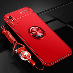 Silikon Hülle Handyhülle Ultra Dünn Schutzhülle Flexible Tasche Silikon mit Magnetisch Fingerring Ständer T01 für Xiaomi Redmi 9AT Rot