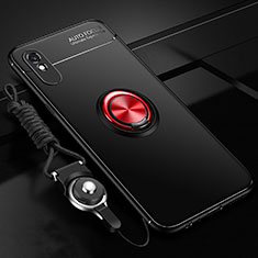 Silikon Hülle Handyhülle Ultra Dünn Schutzhülle Flexible Tasche Silikon mit Magnetisch Fingerring Ständer T01 für Xiaomi Redmi 9AT Rot und Schwarz