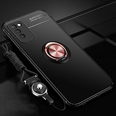 Silikon Hülle Handyhülle Ultra Dünn Schutzhülle Flexible Tasche Silikon mit Magnetisch Fingerring Ständer T02 für Huawei Honor 30 Lite 5G Gold und Schwarz