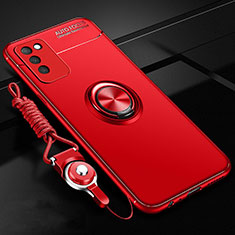 Silikon Hülle Handyhülle Ultra Dünn Schutzhülle Flexible Tasche Silikon mit Magnetisch Fingerring Ständer T02 für Huawei Honor 30 Lite 5G Rot