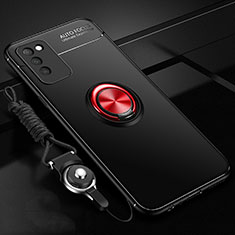 Silikon Hülle Handyhülle Ultra Dünn Schutzhülle Flexible Tasche Silikon mit Magnetisch Fingerring Ständer T02 für Huawei Honor 30 Lite 5G Rot und Schwarz