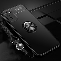 Silikon Hülle Handyhülle Ultra Dünn Schutzhülle Flexible Tasche Silikon mit Magnetisch Fingerring Ständer T02 für Huawei Honor 30 Lite 5G Schwarz