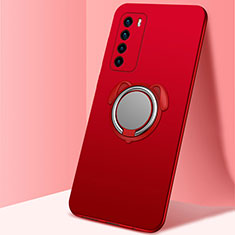 Silikon Hülle Handyhülle Ultra Dünn Schutzhülle Flexible Tasche Silikon mit Magnetisch Fingerring Ständer T02 für Huawei Honor Play4 5G Rot