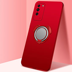 Silikon Hülle Handyhülle Ultra Dünn Schutzhülle Flexible Tasche Silikon mit Magnetisch Fingerring Ständer T02 für Huawei Honor X10 5G Rot