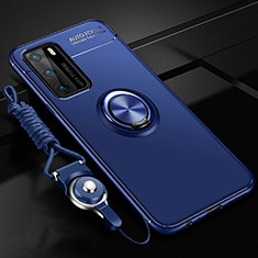 Silikon Hülle Handyhülle Ultra Dünn Schutzhülle Flexible Tasche Silikon mit Magnetisch Fingerring Ständer T02 für Huawei P40 Blau