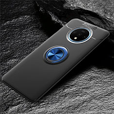Silikon Hülle Handyhülle Ultra Dünn Schutzhülle Flexible Tasche Silikon mit Magnetisch Fingerring Ständer T02 für OnePlus 7T Blau und Schwarz