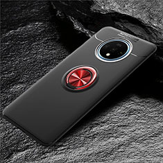 Silikon Hülle Handyhülle Ultra Dünn Schutzhülle Flexible Tasche Silikon mit Magnetisch Fingerring Ständer T02 für OnePlus 7T Rot und Schwarz