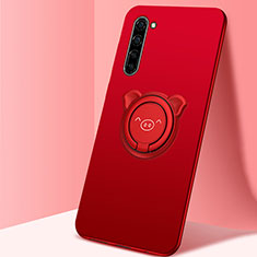 Silikon Hülle Handyhülle Ultra Dünn Schutzhülle Flexible Tasche Silikon mit Magnetisch Fingerring Ständer T02 für Oppo Find X2 Lite Rot