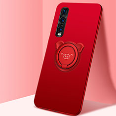 Silikon Hülle Handyhülle Ultra Dünn Schutzhülle Flexible Tasche Silikon mit Magnetisch Fingerring Ständer T02 für Oppo Find X2 Pro Rot