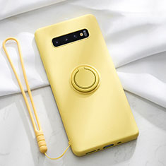 Silikon Hülle Handyhülle Ultra Dünn Schutzhülle Flexible Tasche Silikon mit Magnetisch Fingerring Ständer T02 für Samsung Galaxy S10 Gelb
