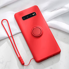 Silikon Hülle Handyhülle Ultra Dünn Schutzhülle Flexible Tasche Silikon mit Magnetisch Fingerring Ständer T02 für Samsung Galaxy S10 Rot