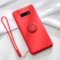 Silikon Hülle Handyhülle Ultra Dünn Schutzhülle Flexible Tasche Silikon mit Magnetisch Fingerring Ständer T02 für Samsung Galaxy S10e Rot