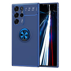 Silikon Hülle Handyhülle Ultra Dünn Schutzhülle Flexible Tasche Silikon mit Magnetisch Fingerring Ständer T02 für Samsung Galaxy S21 Ultra 5G Blau