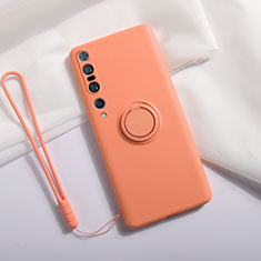 Silikon Hülle Handyhülle Ultra Dünn Schutzhülle Flexible Tasche Silikon mit Magnetisch Fingerring Ständer T02 für Xiaomi Mi 10 Pro Orange