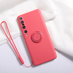 Silikon Hülle Handyhülle Ultra Dünn Schutzhülle Flexible Tasche Silikon mit Magnetisch Fingerring Ständer T02 für Xiaomi Mi 10 Pro Rot