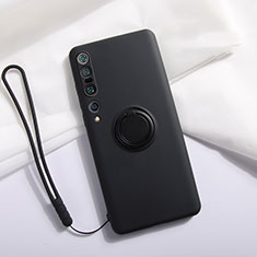 Silikon Hülle Handyhülle Ultra Dünn Schutzhülle Flexible Tasche Silikon mit Magnetisch Fingerring Ständer T02 für Xiaomi Mi 10 Pro Schwarz
