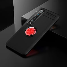 Silikon Hülle Handyhülle Ultra Dünn Schutzhülle Flexible Tasche Silikon mit Magnetisch Fingerring Ständer T02 für Xiaomi Mi 10 Rot und Schwarz