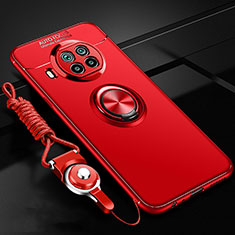 Silikon Hülle Handyhülle Ultra Dünn Schutzhülle Flexible Tasche Silikon mit Magnetisch Fingerring Ständer T02 für Xiaomi Mi 10T Lite 5G Rot