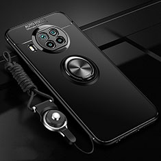 Silikon Hülle Handyhülle Ultra Dünn Schutzhülle Flexible Tasche Silikon mit Magnetisch Fingerring Ständer T02 für Xiaomi Mi 10T Lite 5G Schwarz