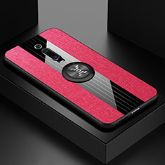 Silikon Hülle Handyhülle Ultra Dünn Schutzhülle Flexible Tasche Silikon mit Magnetisch Fingerring Ständer T02 für Xiaomi Mi 9T Pink