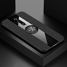 Silikon Hülle Handyhülle Ultra Dünn Schutzhülle Flexible Tasche Silikon mit Magnetisch Fingerring Ständer T02 für Xiaomi Mi 9T Pro Schwarz