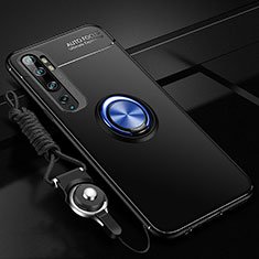 Silikon Hülle Handyhülle Ultra Dünn Schutzhülle Flexible Tasche Silikon mit Magnetisch Fingerring Ständer T02 für Xiaomi Mi Note 10 Blau und Schwarz