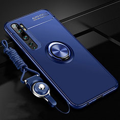 Silikon Hülle Handyhülle Ultra Dünn Schutzhülle Flexible Tasche Silikon mit Magnetisch Fingerring Ständer T02 für Xiaomi Mi Note 10 Pro Blau
